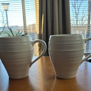 Mikasa Swirl Elegant White Ceramic Mugs. Set of 2